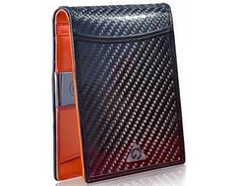 Carbon Fiber Bifold Wallet: Genuine Leather Lining, RFID Blocking, Money Clip, ID Window