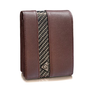 Cartera de hombre plegable de piel de grano completo con 2 ventanas para identificación, bloqueo RFID con elemento de fibra de carbono, porta 8 tarjetas, regalo para él, billetera de cuero
