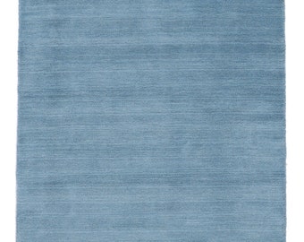 100% Wool Handloom Area Rug – Light Blue Soft Designer Carpet