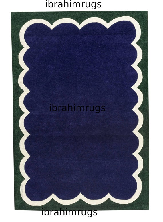 Irregular shape handtufted rug for living room bedroom in blue amd green color