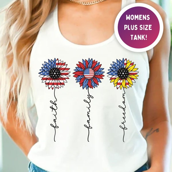 4th of July Love Sunflower Shirt, Sunflower Lover, Faith Family Freedom, Women Tank Top Plus Size, Merica Tank Top, Fourth of July Tank