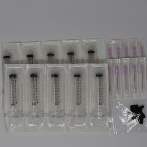 10 Pack of Syringes, Syringe Caps and Sterile Needles for Mycology/Mushroom Growing.