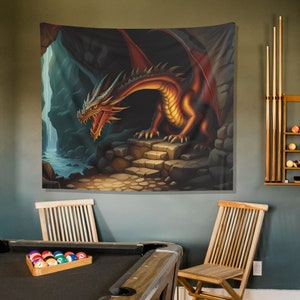 Dragon&#39;s Lair Tapestry - Dungeons and Dragons Inspired Decor - Backdrop Tapestry - Game Room Decor V2