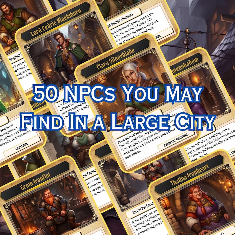 D&D NPC Collection 50 Digital Cards for Dungeon Masters and Players ...