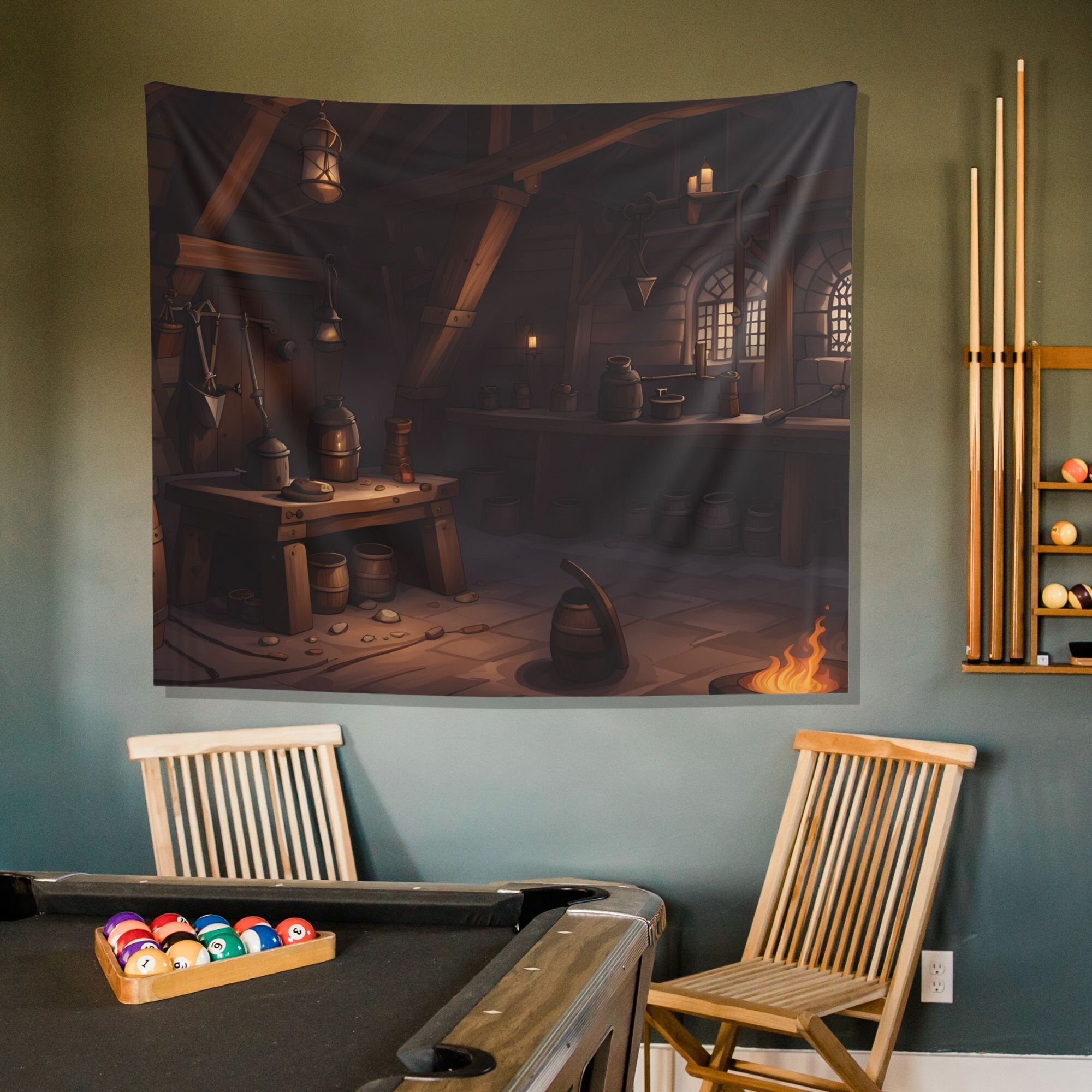 Forgemaster's Workshop Tapestry - Dungeons and Dragons Inspired Decor - Backdrop Tapestry - Game Room Decor V2
