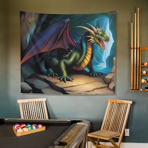 Dragon&#39;s Lair Tapestry - Dungeons and Dragons Inspired Decor - Backdrop Tapestry - Game Room Decor V1