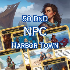 D&D NPC Collection - 50 Digital Cards for Dungeon Masters and Players - Harbor Town - Instant Download