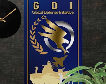 GDI Flag - Global Defense Initiative - Retro Command & Conquer Banner - RTS - TTRPG Inspired Wall Art - Gamer Room Decor