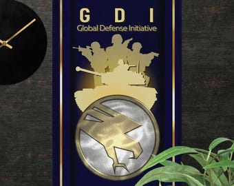 GDI Flag - Global Defense Initiative - Retro Command & Conquer Banner - RTS - TTRPG Inspired Wall Art - Gamer Room Decor