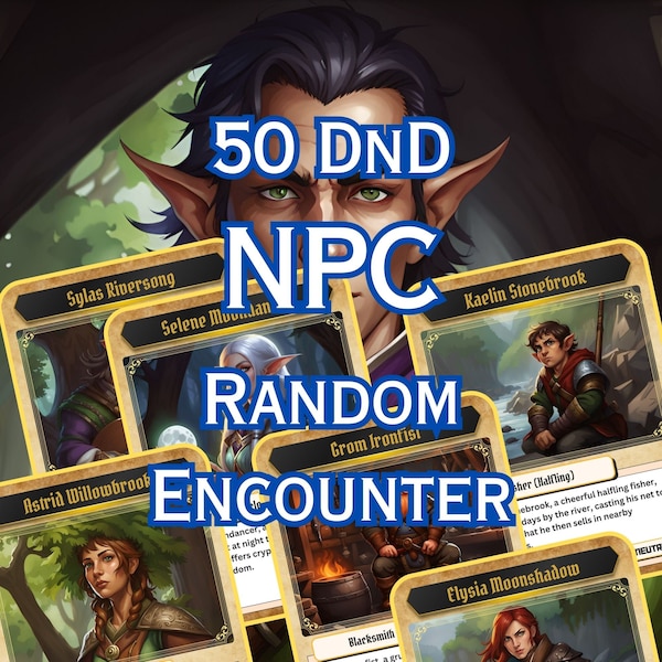 D&D World Random Encounter NPCs - 50 Digital Cards for DMs and Players - Instant Download - DM Accessories - DND Quests V1