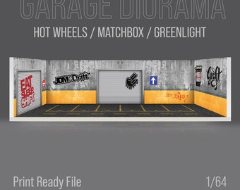 1/64 Scale Garage Diorama: Collectible Model Car Scene (Print Ready File)