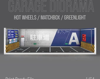 Scena di garage diorama per modelli di auto in scala 1/64, file di progettazione pronto per la stampa