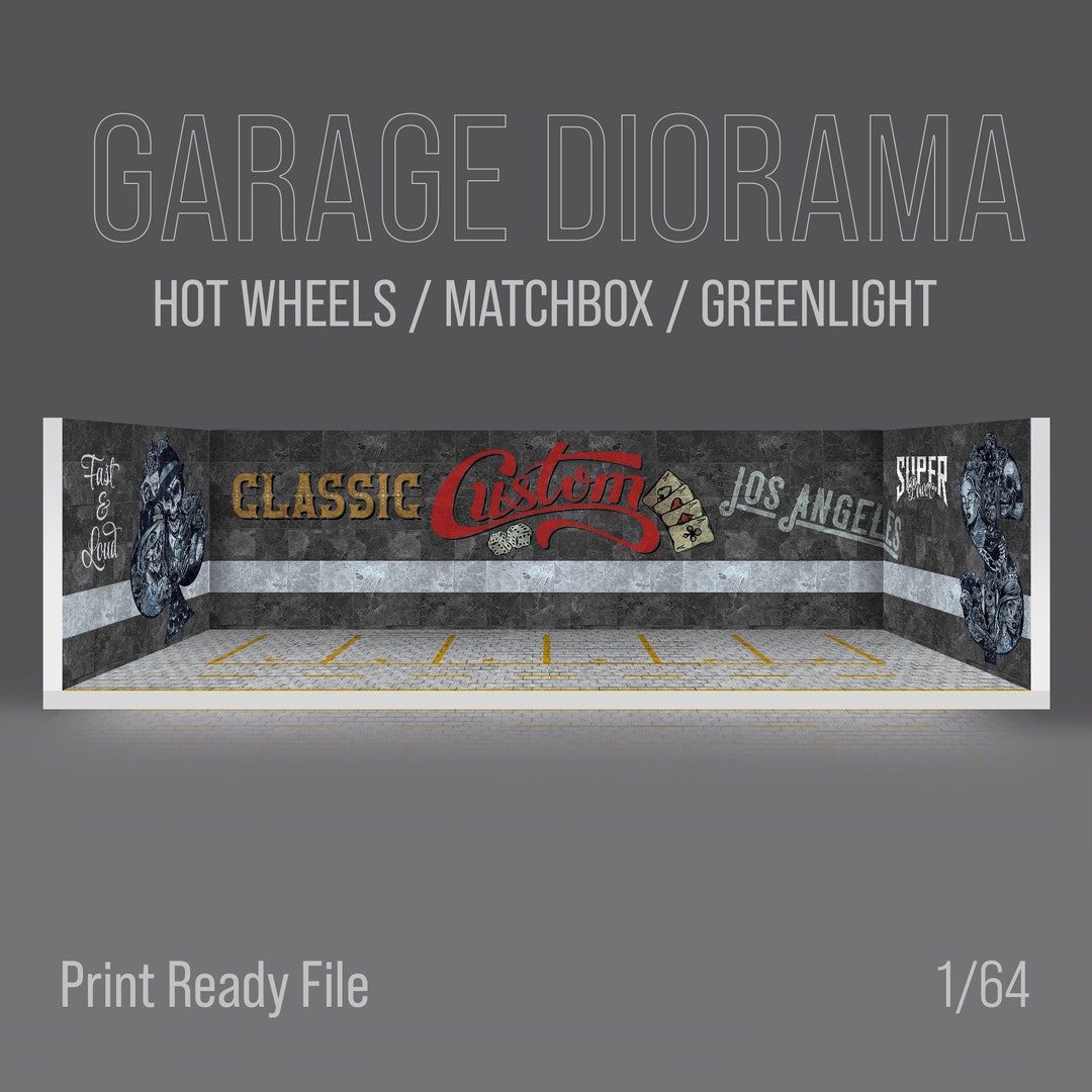★ Diorama Garage Plate　　　　　　　　　　　　　　【数限】 Diorama Garage Scene for 1/64 Model Cars Print Ready Design File