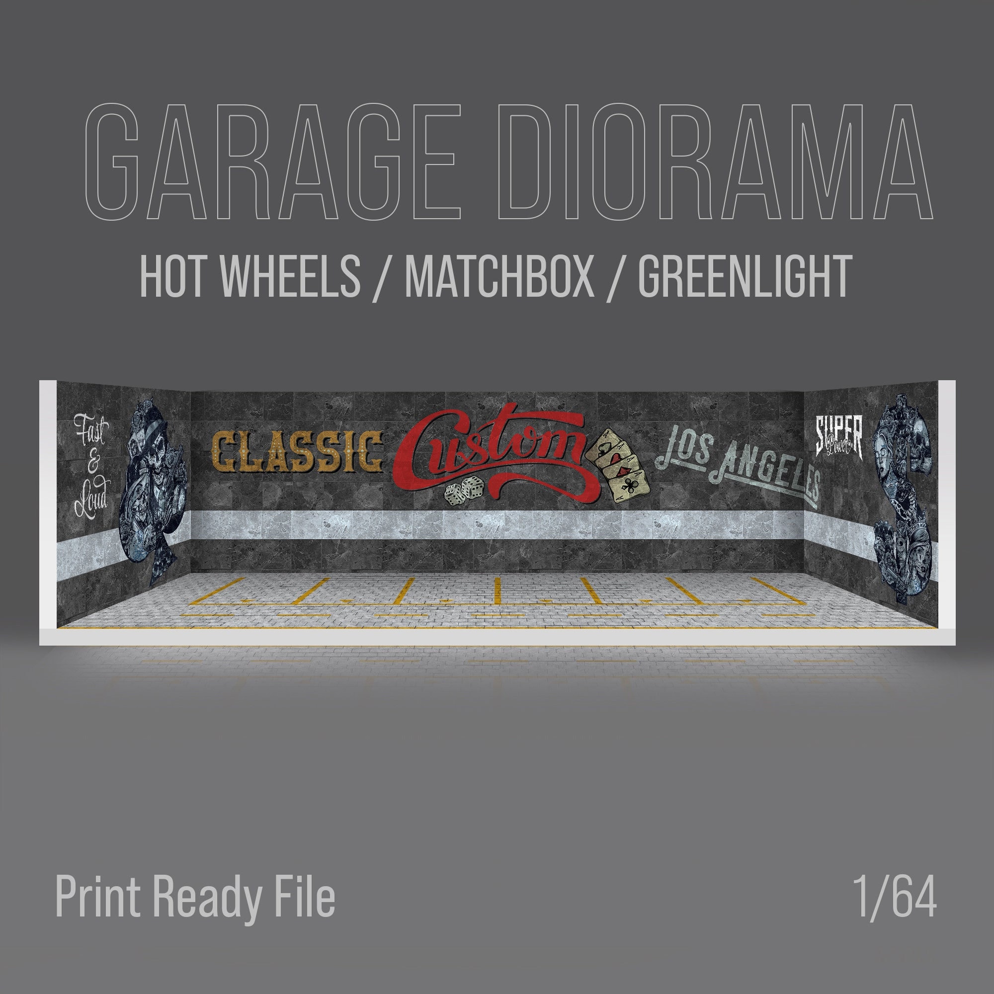 Diorama Garage Scene for 1/64 Model Cars Print Ready Design File