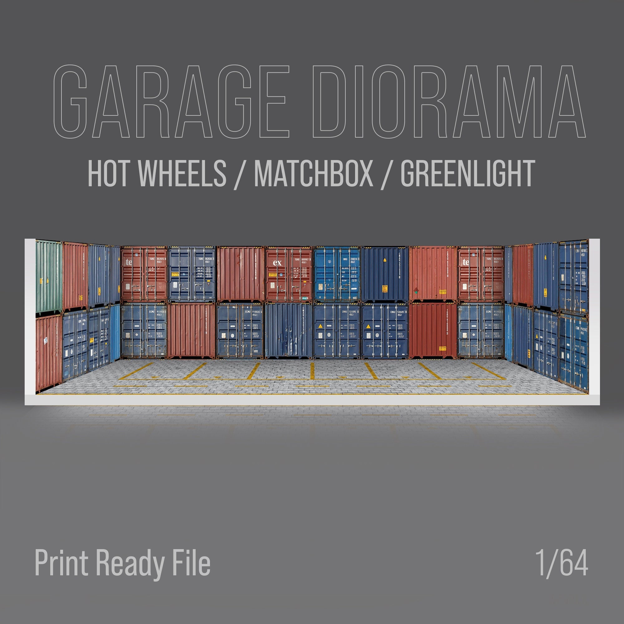 Diorama Garage Scene for 1/64 Model Cars Print Ready Design File