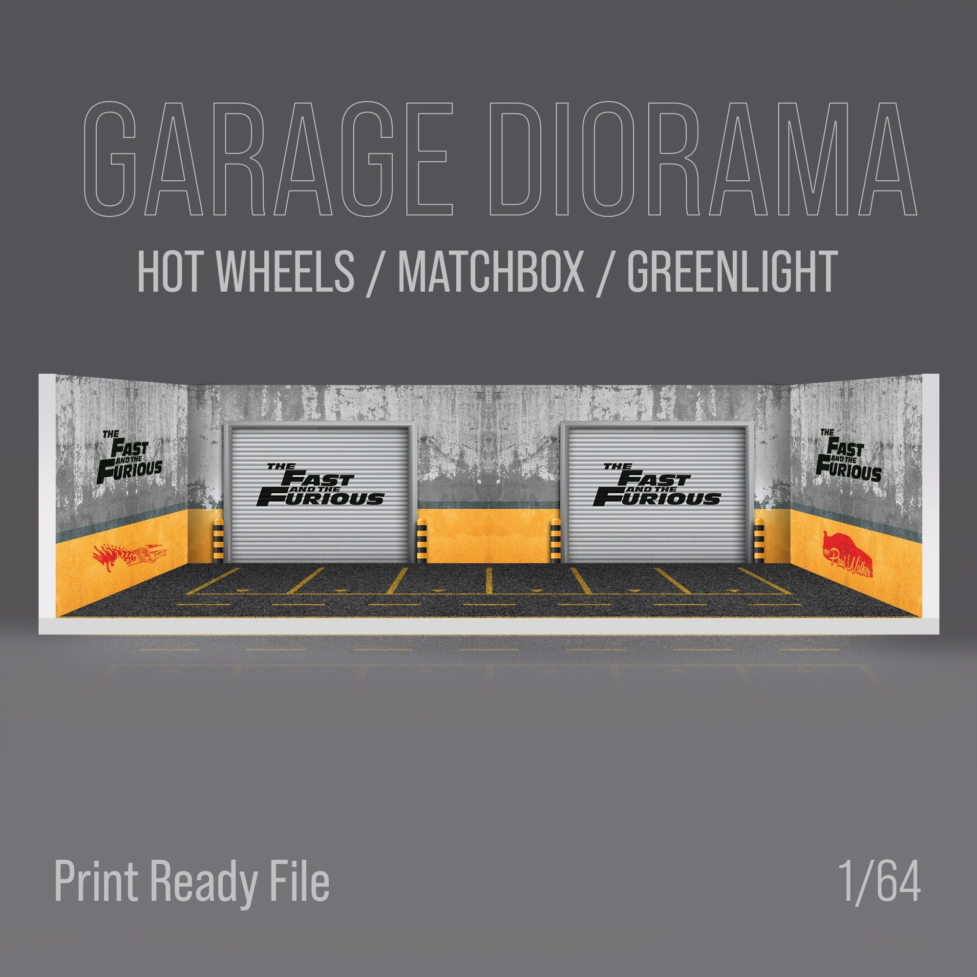 Diorama Garage Scene for 1/64 Model Cars Print Ready Design File