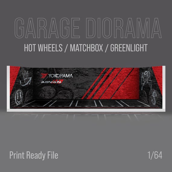 Diorama Garage Scene for 1/64 Model Cars Print Ready Design File