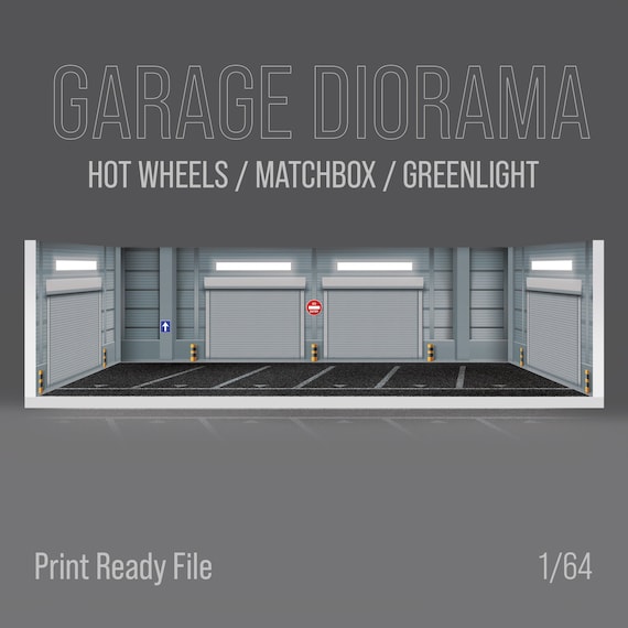 Diorama Garage Scene for 1/64 Model Cars Print Ready Design File