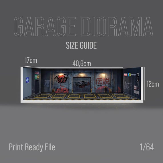 Diorama Garage Scene for 1/64 Model Cars Print Ready Design File