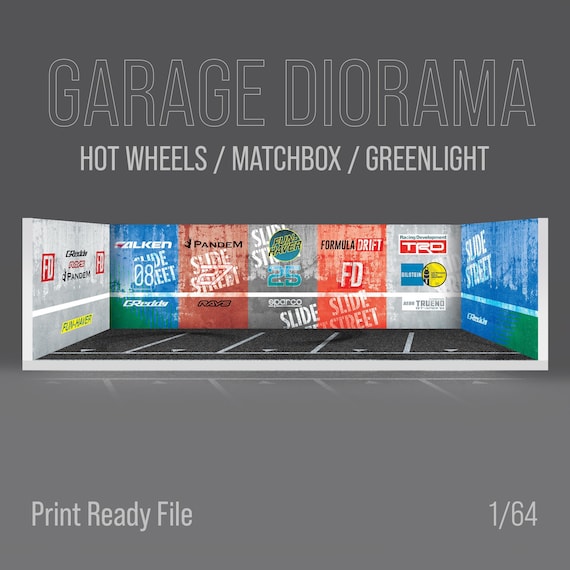 Diorama Garage Scene for 1/64 Model Cars Print Ready Design File