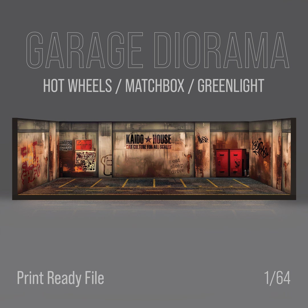 Diorama Garage Scene for 1/64 Model Cars Print Ready Design File