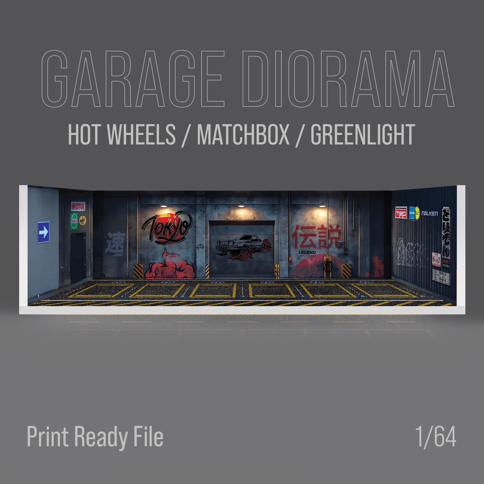 Diorama Garage Scene for 1/64 Model Cars Print Ready Design File
