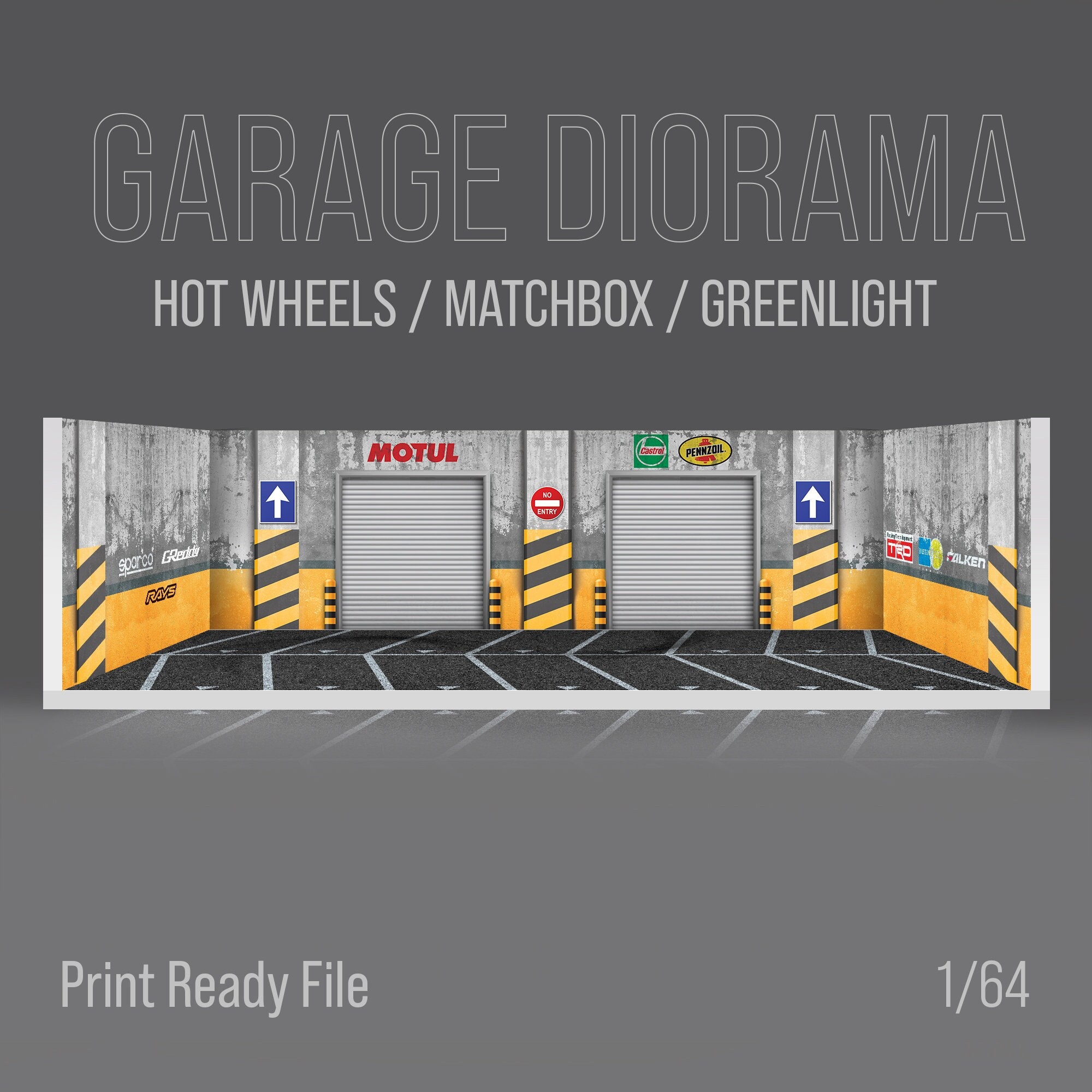 Diorama Garage Scene for 1/64 Model Cars Print Ready Design File