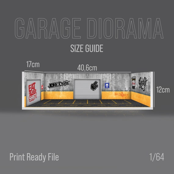 Diorama Garage Scene for 1/64 Model Cars Print Ready Design File