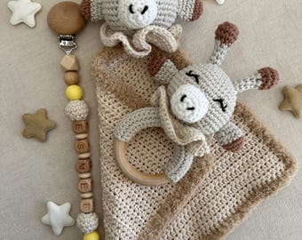 Pinza para chupete personalizada - Pinza para chupete personalizada - Sonajero de jirafa / Consolador de jirafa / Regalo para bebé / Pinza para chupete de cuentas de algodón / Crochet