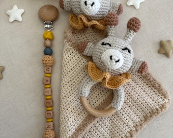 Pinza para chupete personalizada - Pinza para chupete personalizada - Sonajero de jirafa - Peluche de jirafa - Set de regalo para bebé de jirafa