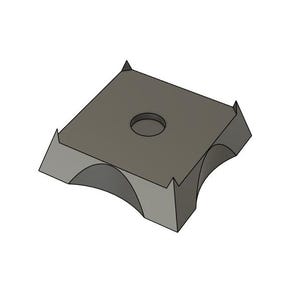 Puede incluir: Un objeto cuadrado gris con un agujero redondo en el centro y cuatro bordes curvos. El objeto está hecho de un material sólido y tiene una superficie lisa.