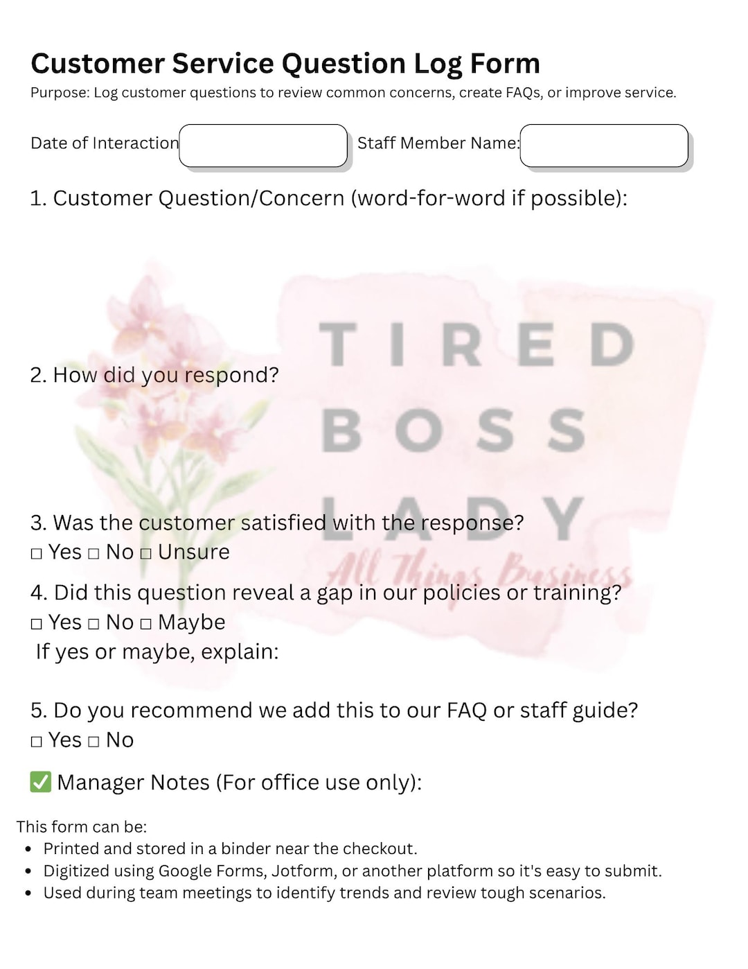 Customer Service Worksheet to Create Powerful Training - Etsy