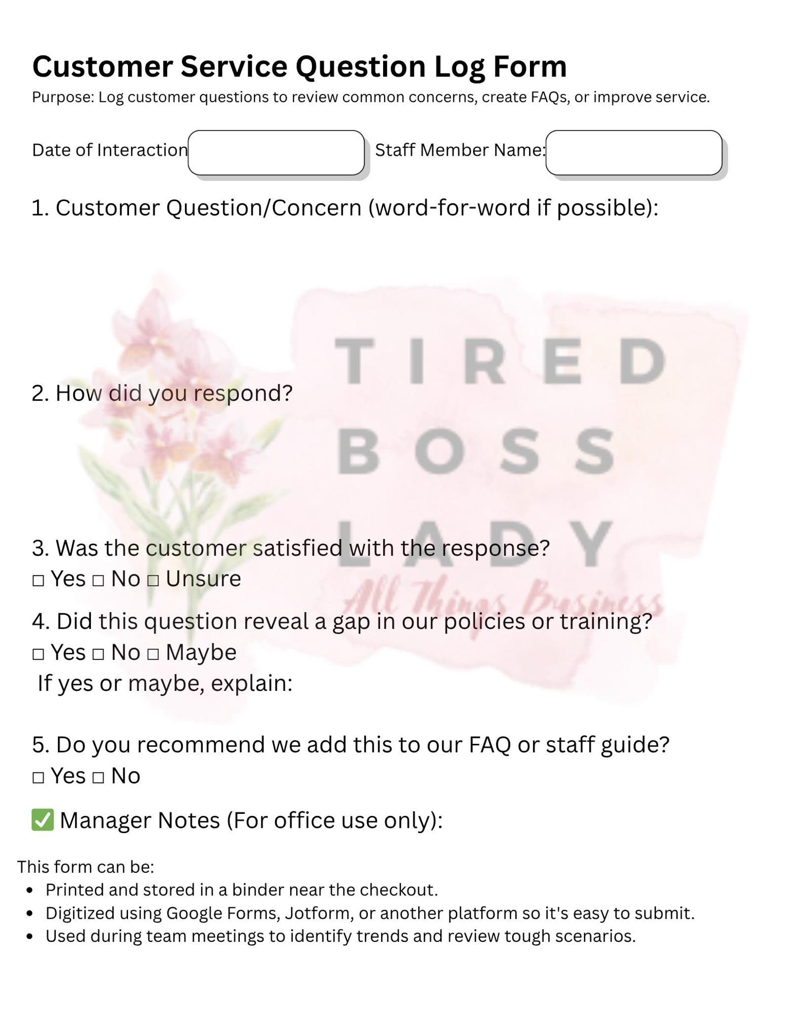 Customer Service Worksheet to Create Powerful Training - Etsy