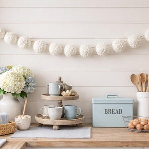 White Yarn Large Pom Pom Garland Decoration