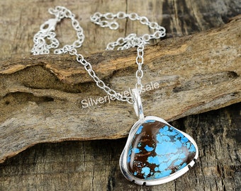 Genuine Tibetan Turquoise Silver Necklace, 925 Sterling Silver Necklace, Handmade Gemstone Turquoise Jewelry, Turquoise Pendant, For Gift