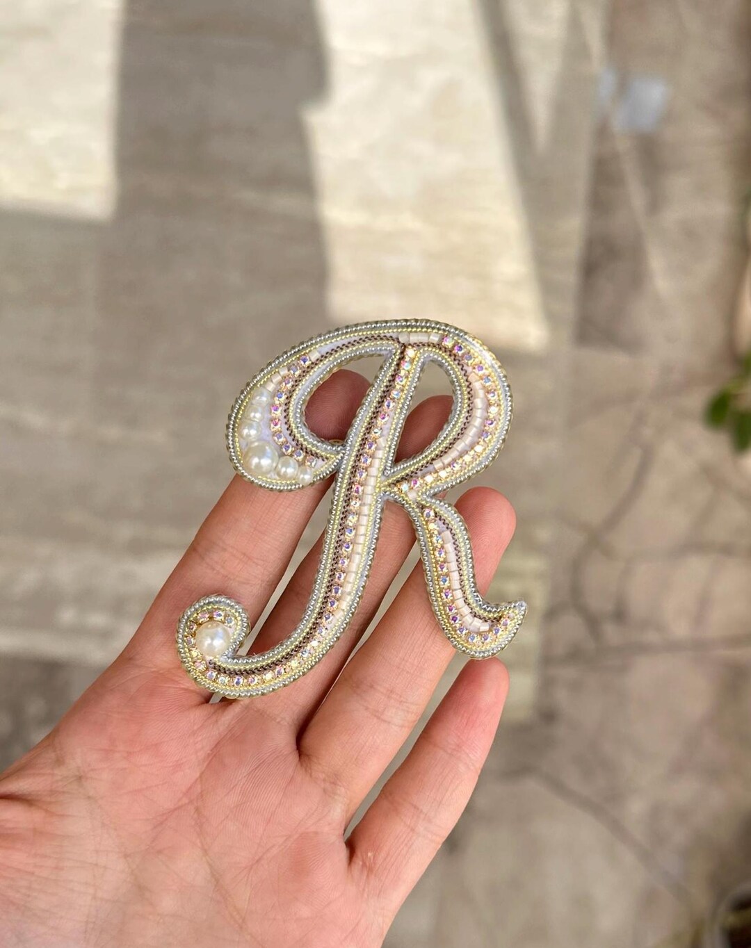 Handmade Beaded Letter R Brooch: Pearl Rhinestone Embroidery Pin - Etsy UK