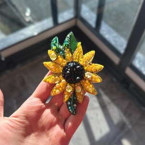 Handmade Sunflower Brooch, Embroidered Sunflower, Desingner Sunflower, Flower Decoration Pin, Unique Gift For Women, Nature Jewelry Flower