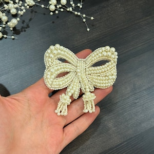 Handmade Beaded Bow Brooch,Unique Rhinestone Embellished Bow Brooch, Embroidered Bow Barrette, Christmas Gift For Her