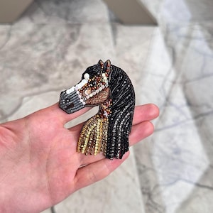 Handmade Horse Brooch, Embroidered Horse Pin, Beaded Crystal Jewelry,Gift boxed Jewellry,Exclusive Lapel Pin, Vintage Horse Accessory