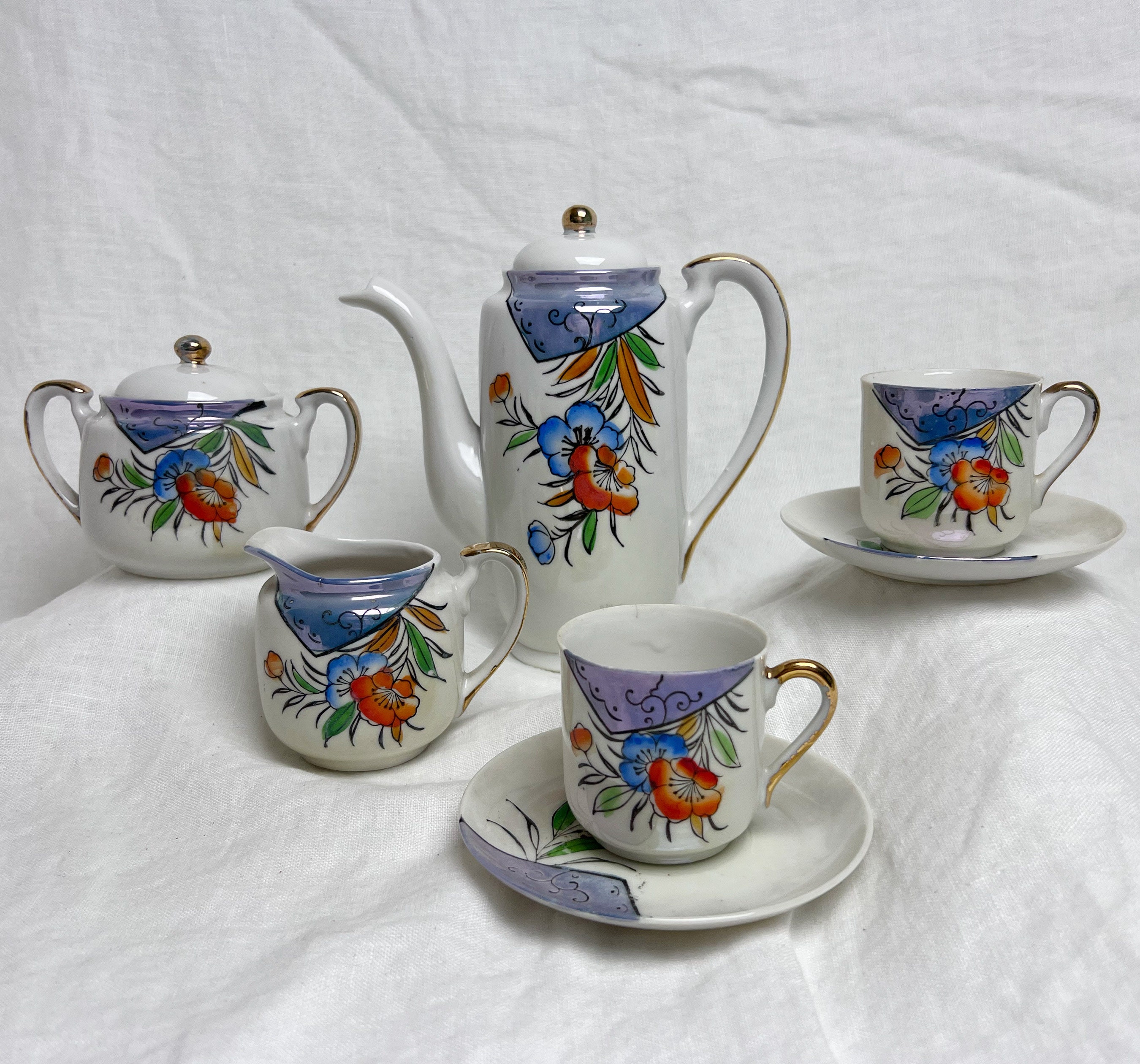 Blue Luster Tea Set - Etsy