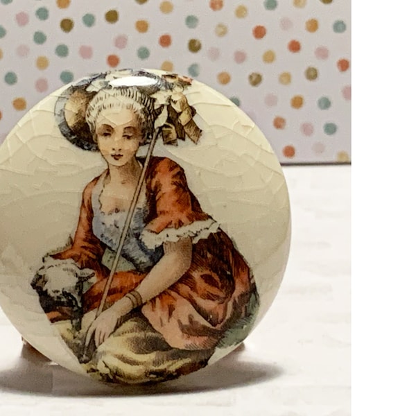 Vintage Ceramic Little Bo Peep Character Button. Charming and Unusual. Victorian Storybook Style Design.