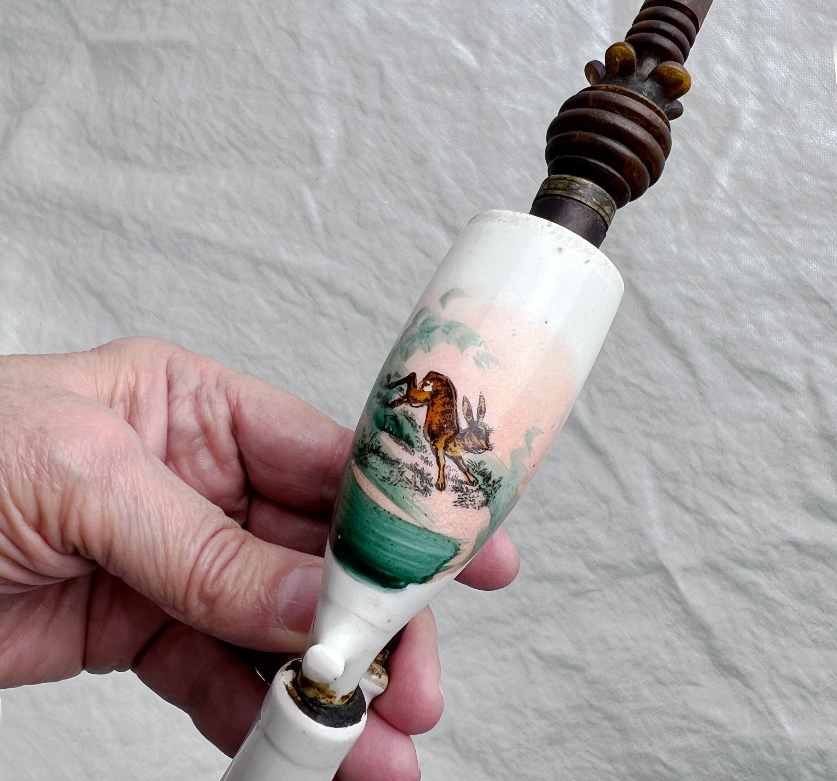 ANTIQUE GERMAN FIGURAL SMOKING PIPE GLASS CANDY CONTAINER