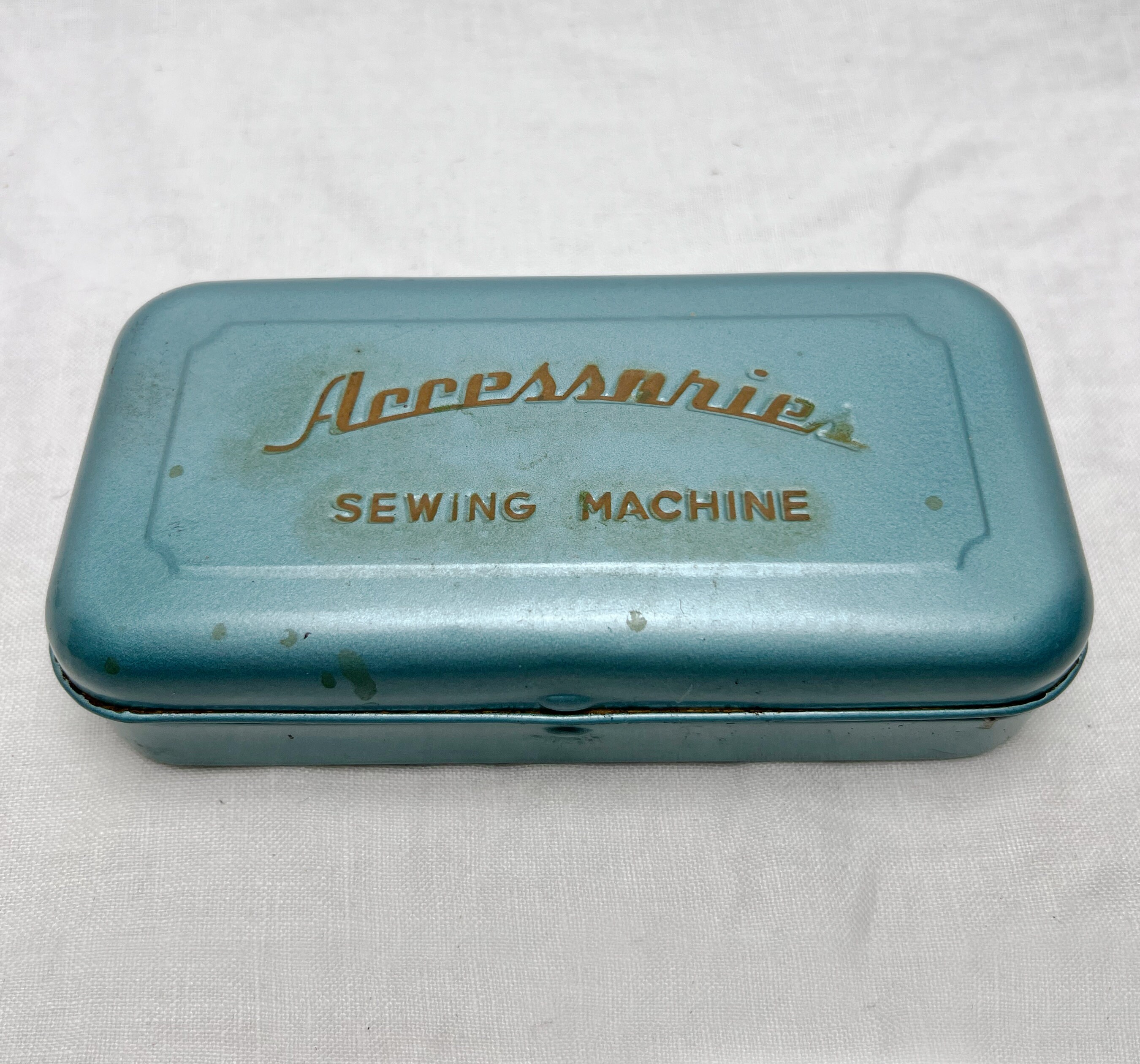 Vintage Metal Sewing Machine Accessory Box With 17 Original Accessories, Debossed Lettering. Etsy