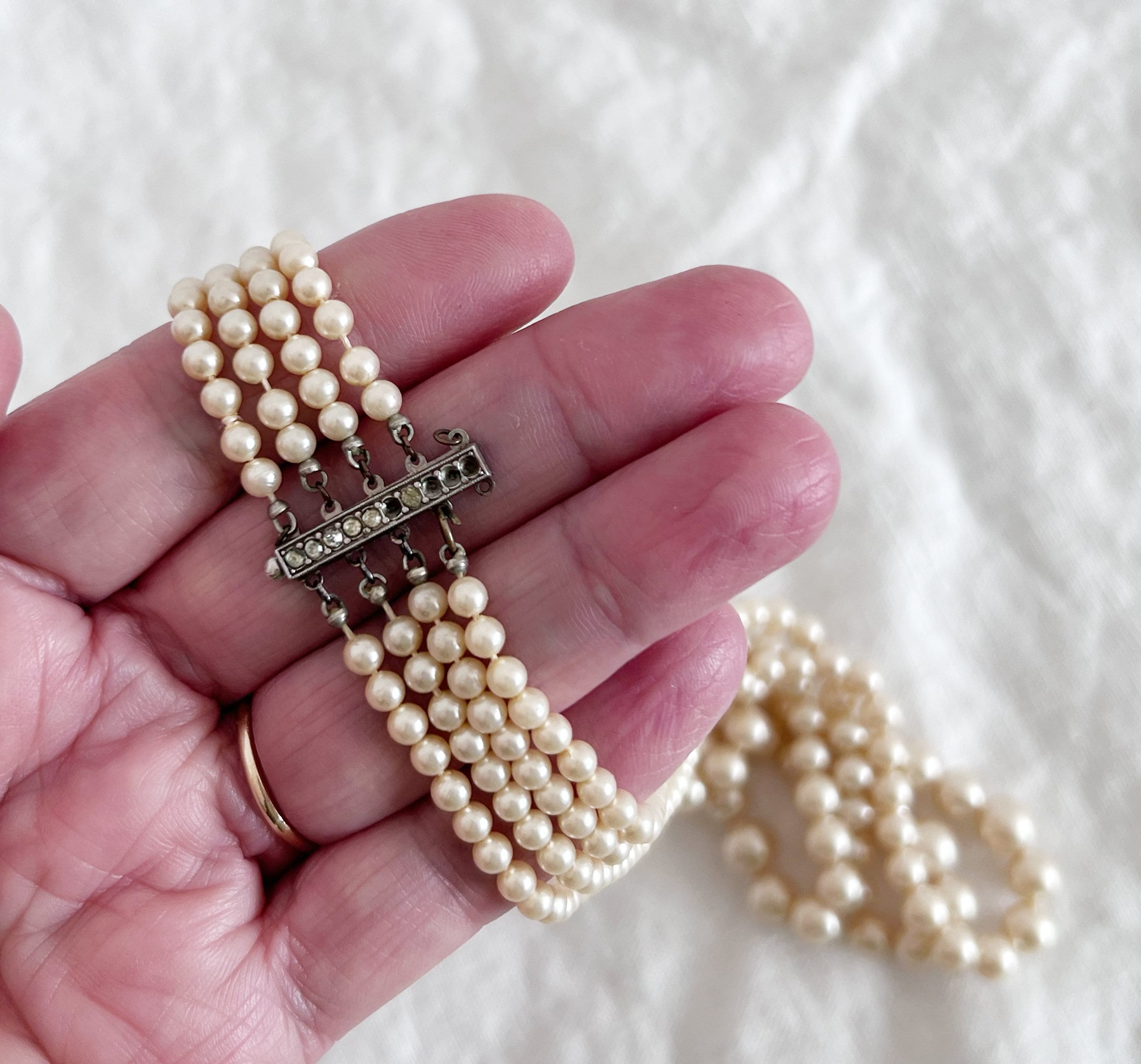 4 Strand Freshwater Rice Pearl Necklace 14K Never used | eBay