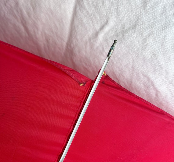 35" Red Nylon Umbrella with Unusual Curled Plasti… - image 9