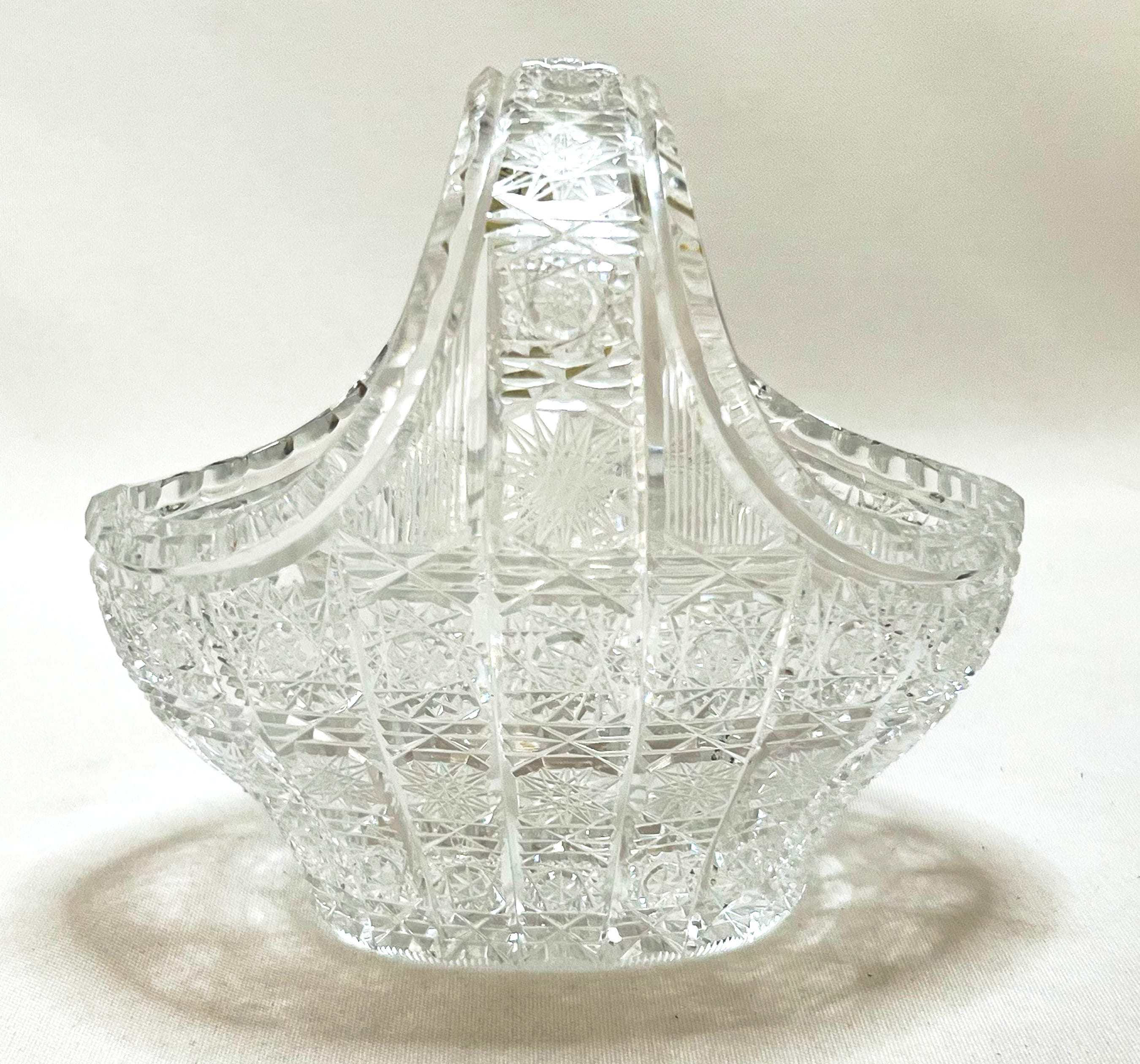 Very Fine Bohemian Cut Glass Lead Crystal Basket, Queen's Lace