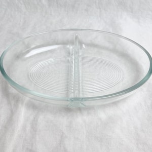 USA Glasbake Divided Baking Dish 9-inch Oval W/ridged Detail. 1950s