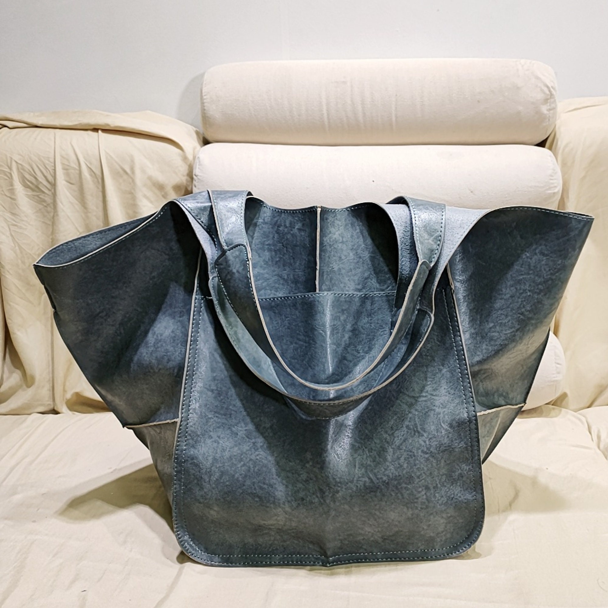 Soft Leather Oneshoulder Tote Bag Large Capacity Tote Bag Etsy
