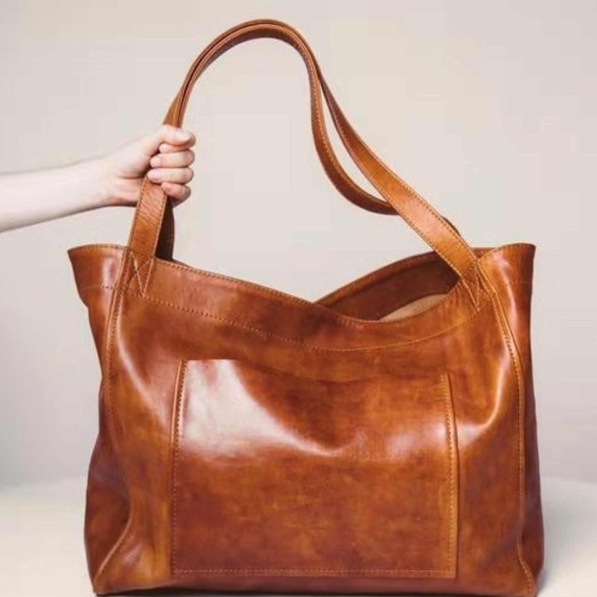 Soft Leather Oneshoulder Tote Bag Large Capacity Tote Bag Etsy