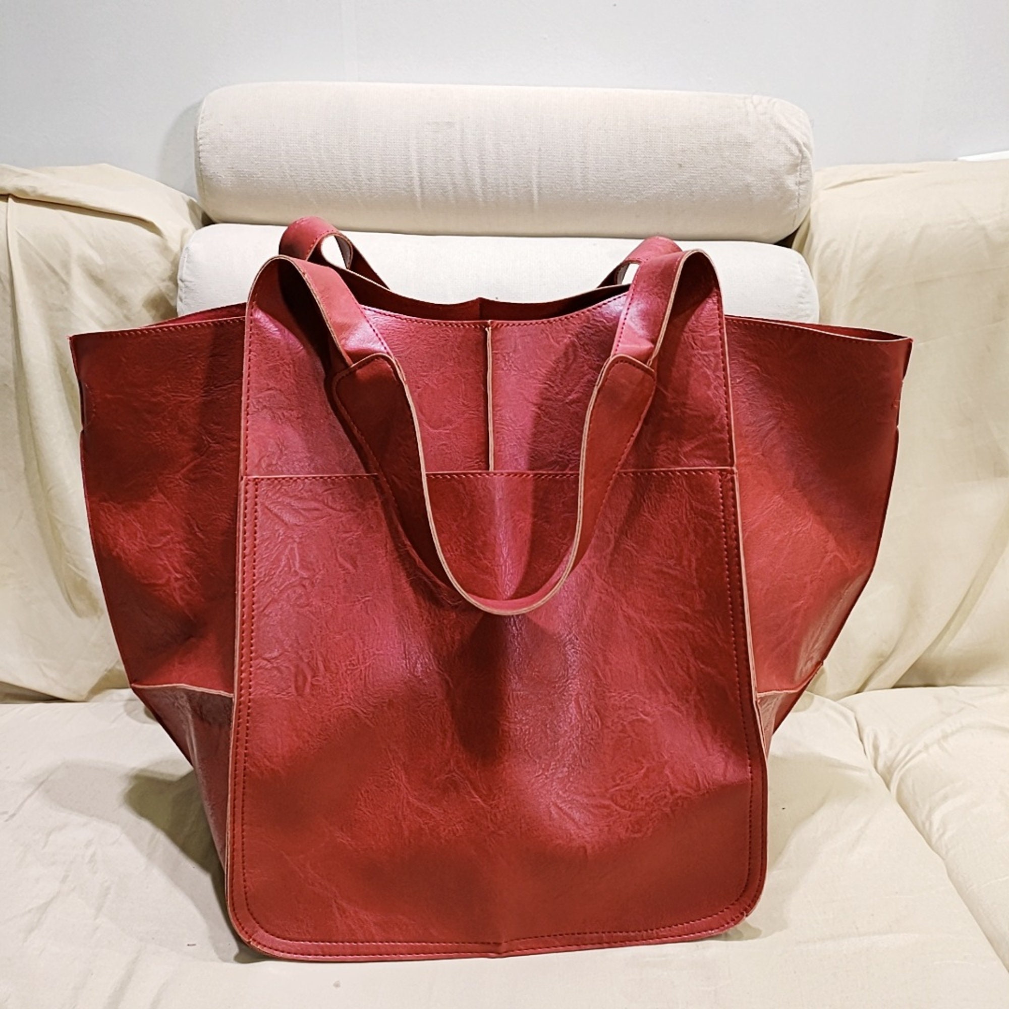 Soft Leather Oneshoulder Tote Bag Large Capacity Tote Bag Etsy